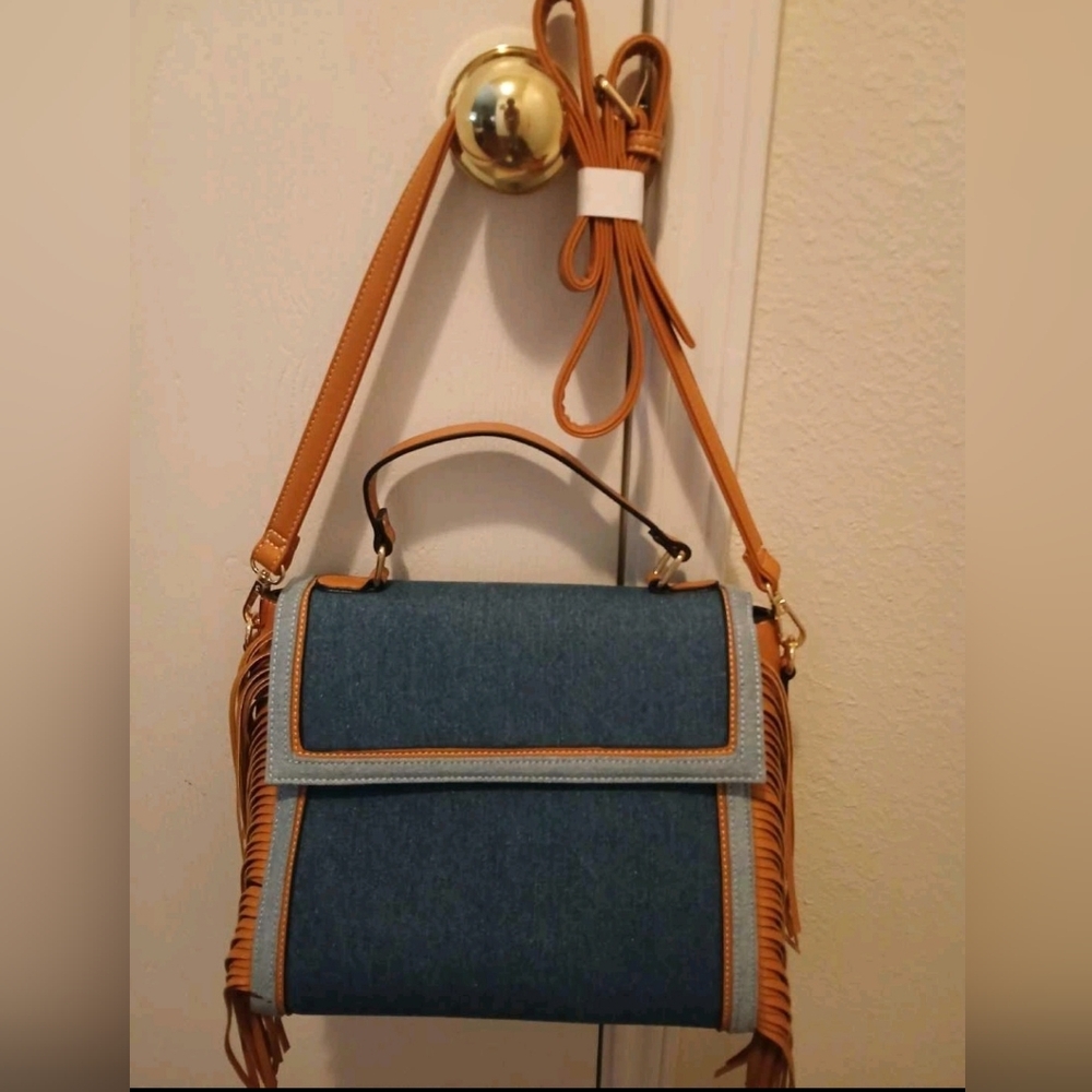 Stylish Blue and Tan Women's Bag